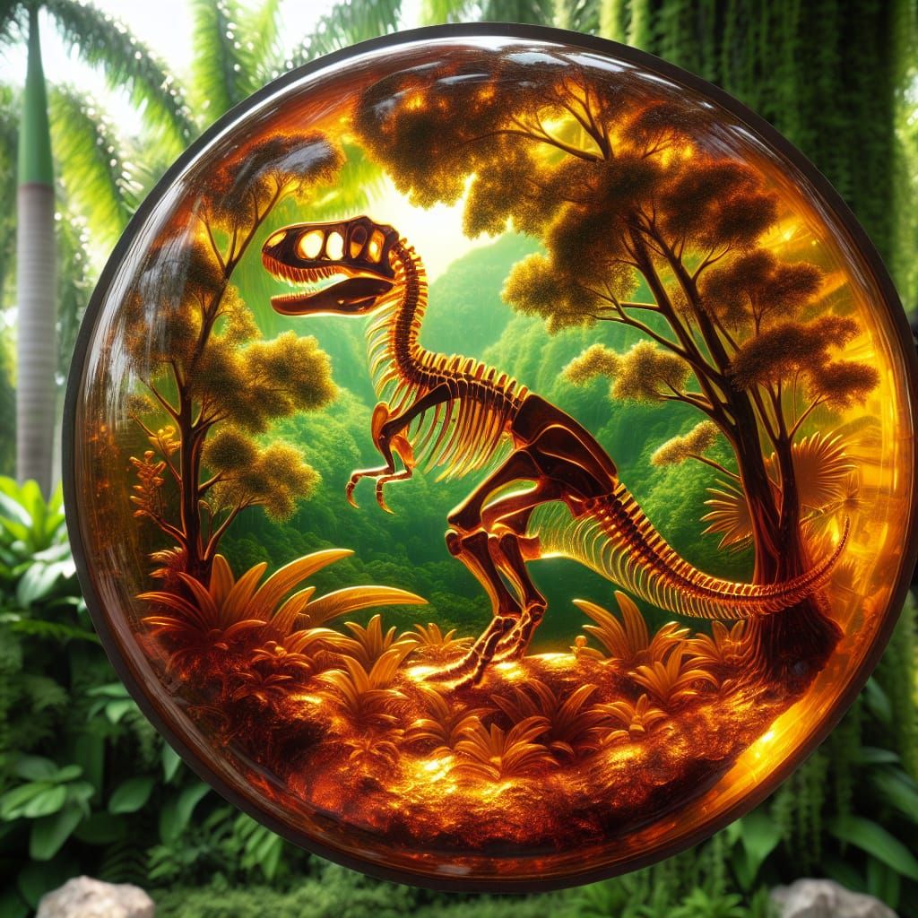 Jurassic Dinosaur Fossil Encased in Amber