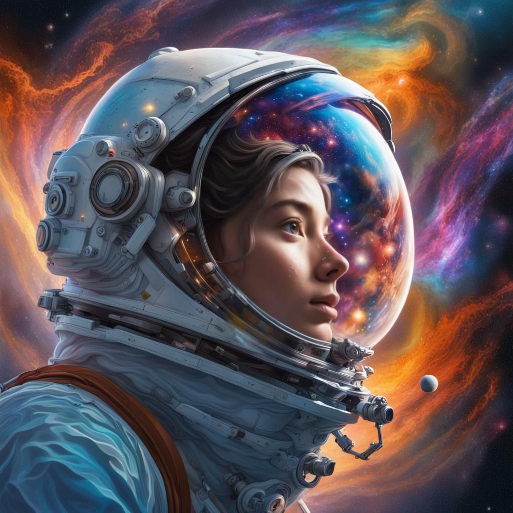 Cosmic Explorer Portrait in Hyperrealistic Splash Art