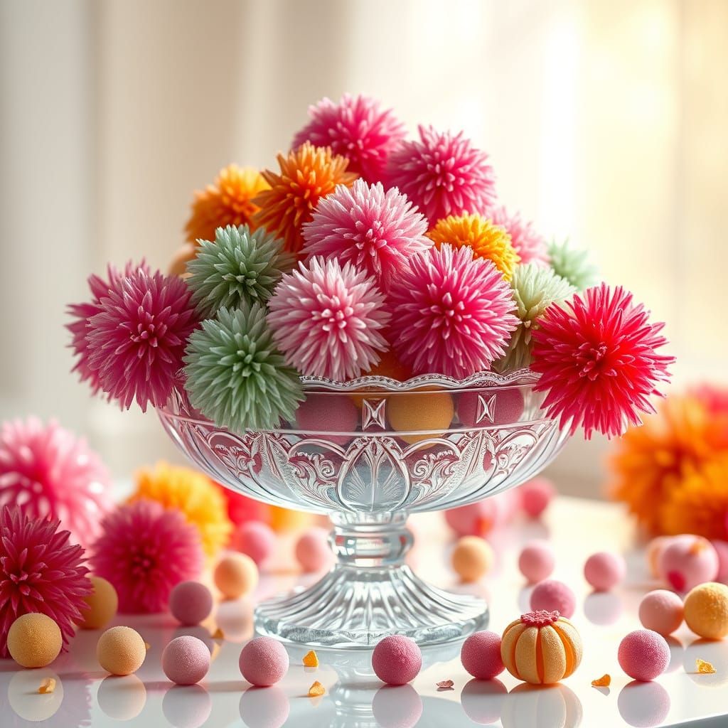 Vibrant Pompom Sweets in Art Nouveau Style