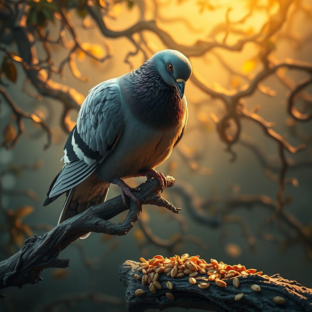 Majestic Pigeon on Twisted Branch, Weighing Flight Risks