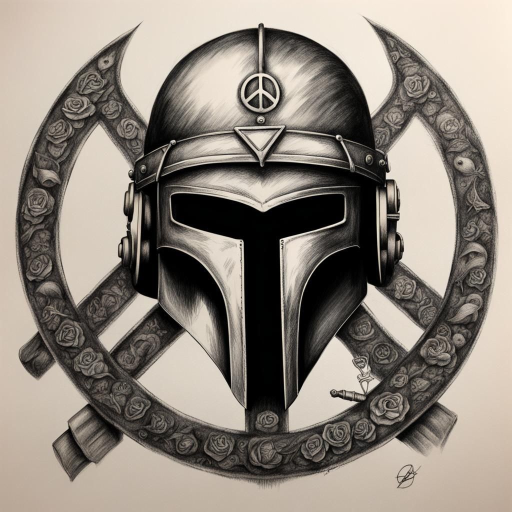 Battle Helmet and Peace Sign in Charcoal