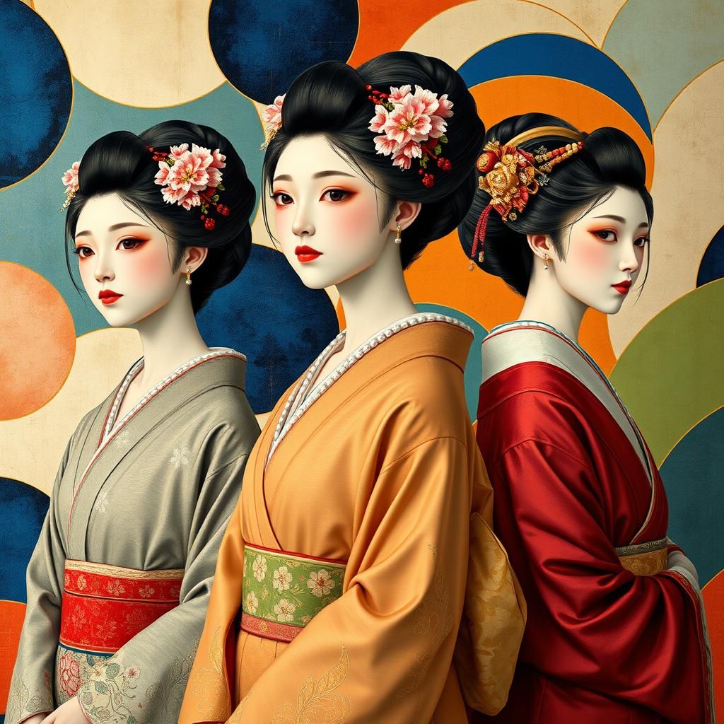 Japanese Girls Before Impressionist Mural