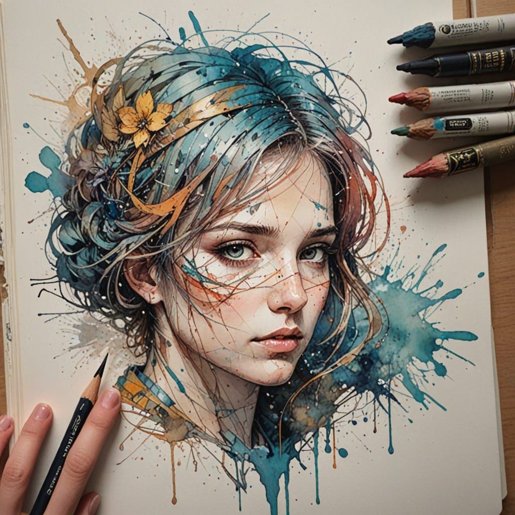 Whimsical Colored Beads on a Vintage Book in Watercolor Styl...