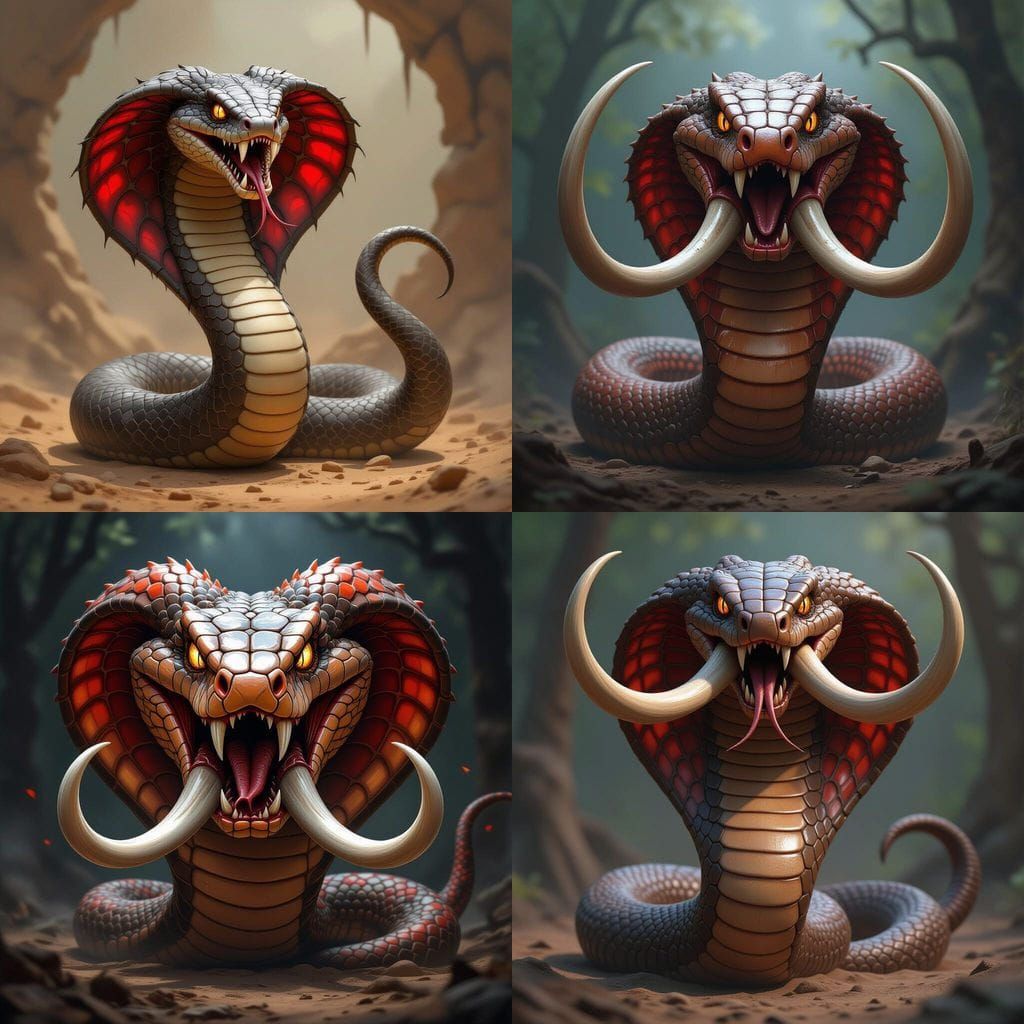 Monstrous Boar-Tusked Cobra in Dark Fantasy Style