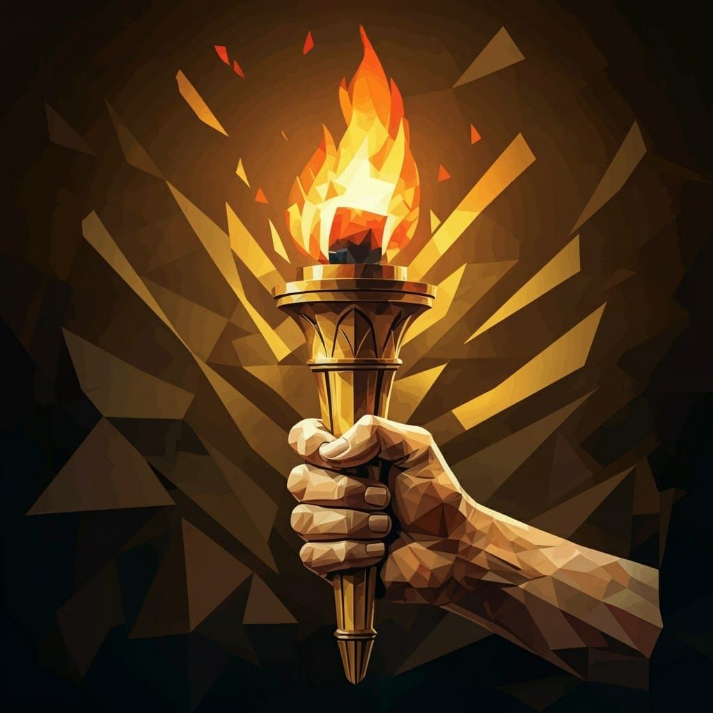 Cubist Hand Holds Art Deco Olympic Torch