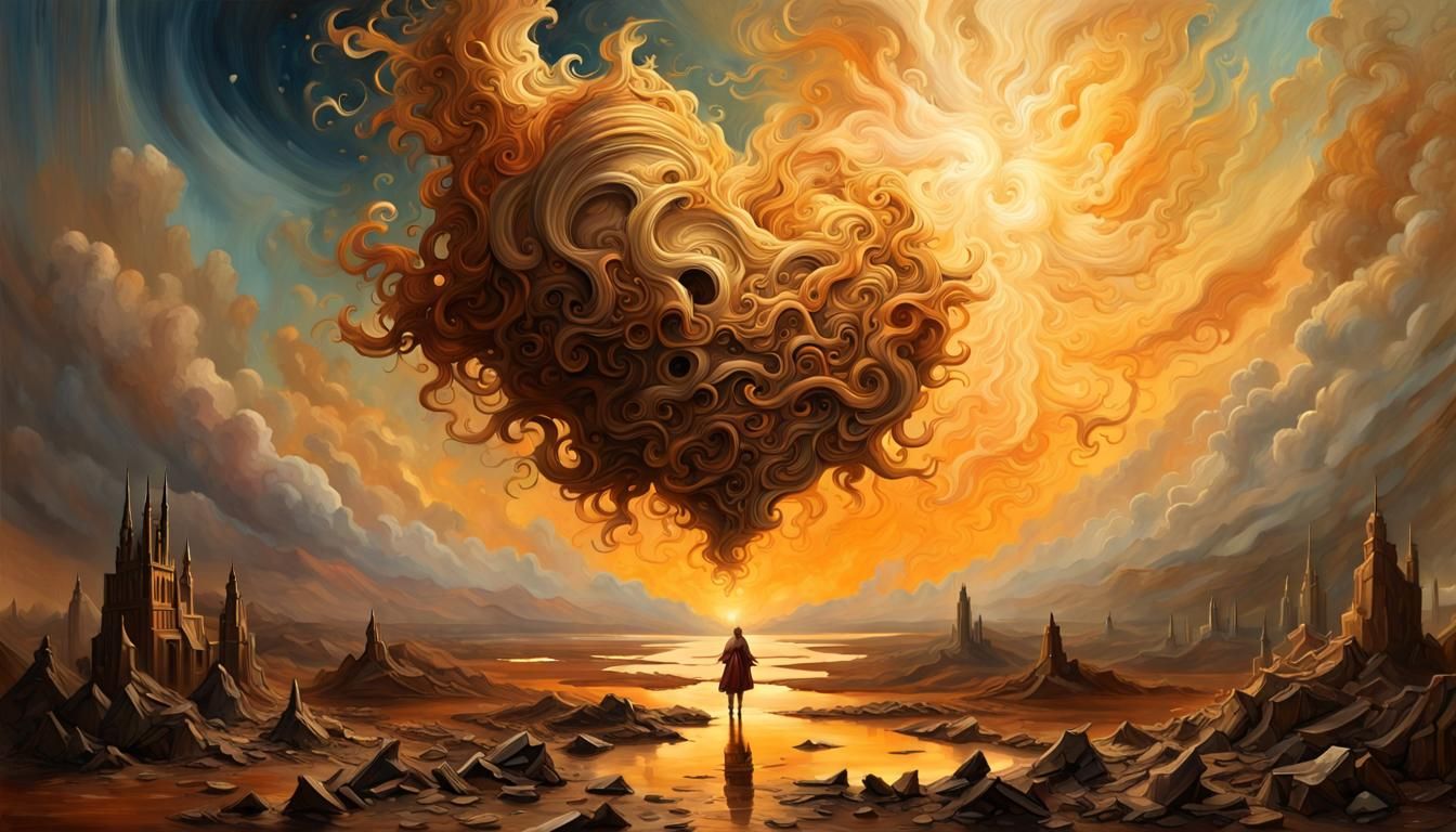 Baroque Divine Messenger in Post-Apocalyptic Landscape