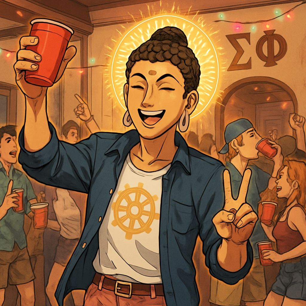 Anime Siddhartha as Frat Boy Mid-Party