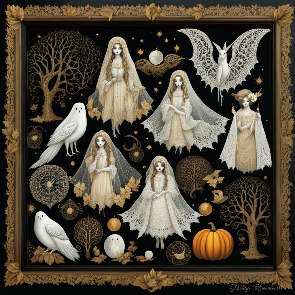 Lace Halloween Ghosts in Spooky Forest
