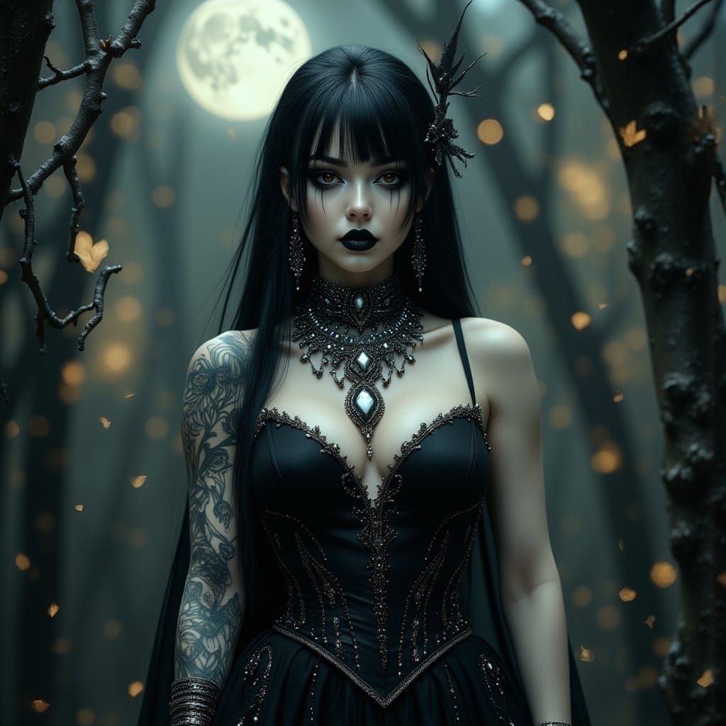 Gothic Woman in Abandoned Cathedral by Moonlight