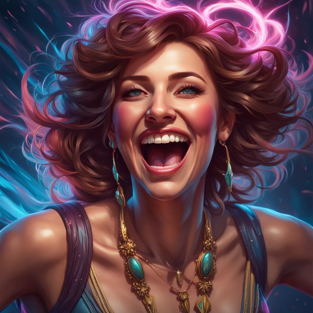 Woman's Joyful Laughter: Hyperdetailed Concept Art Portrait