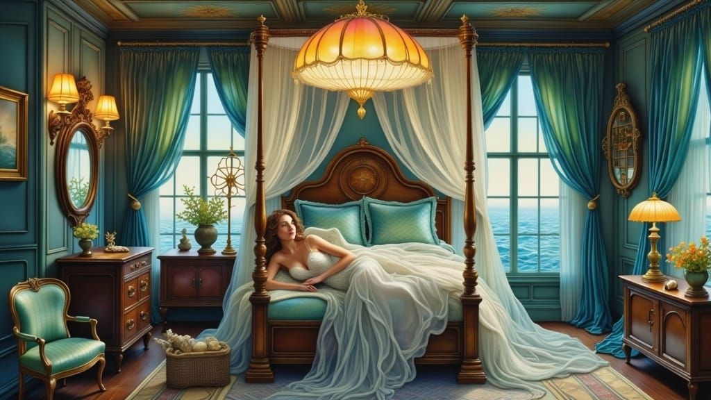 Dreamlike Floating Woman with Parachute