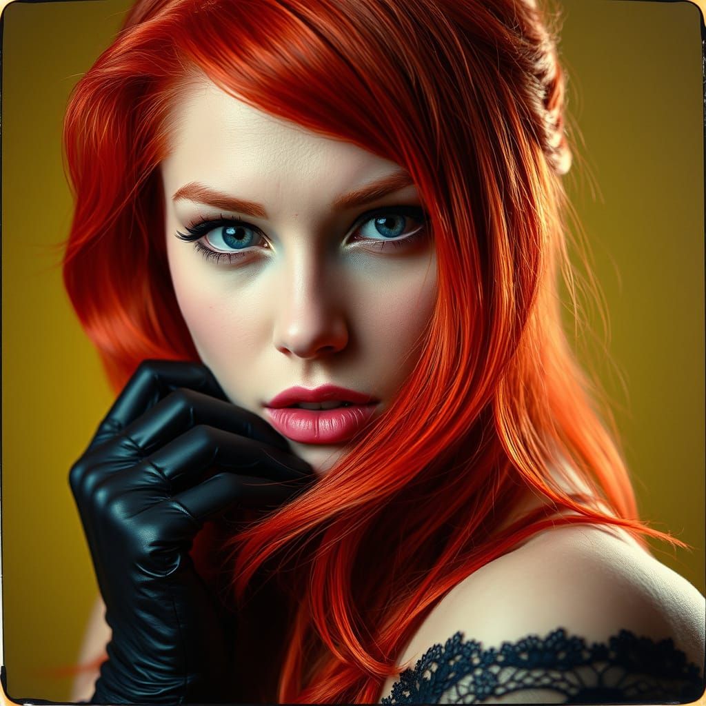 Stunning Androgyn Pin-Up Redhead in Vintage Polaroid Style