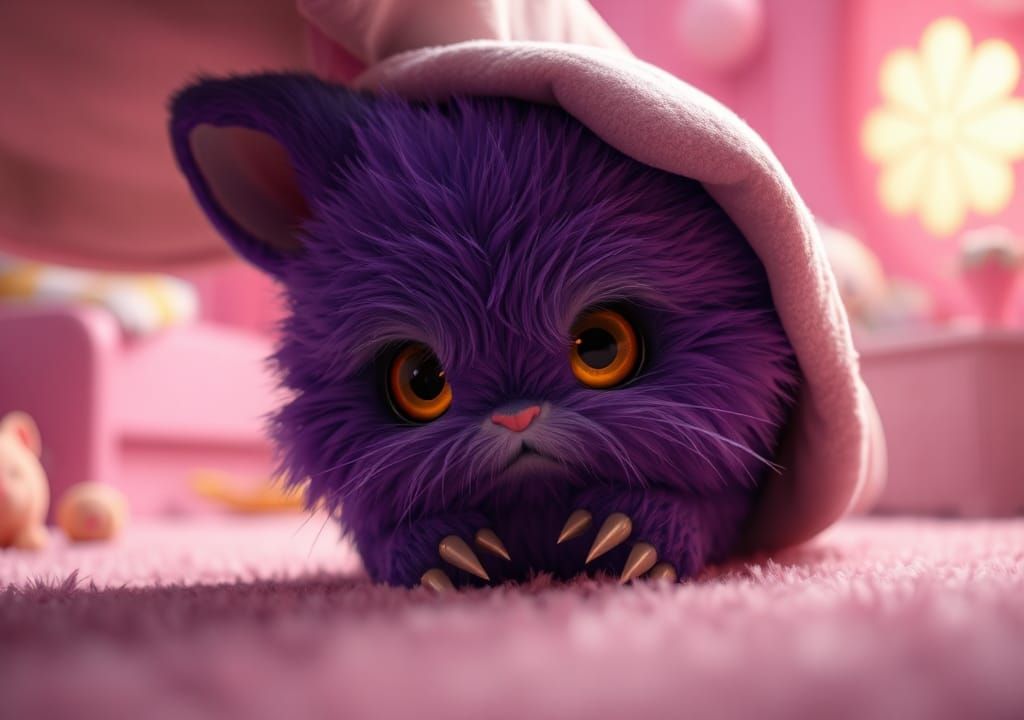 Cute Purple Dustbunny with Golden Eyes in 3D