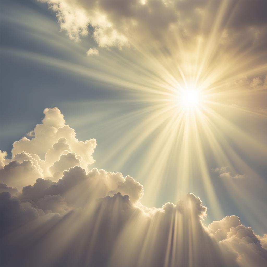 Heavenly Sunshine Beams Through Soft Clouds