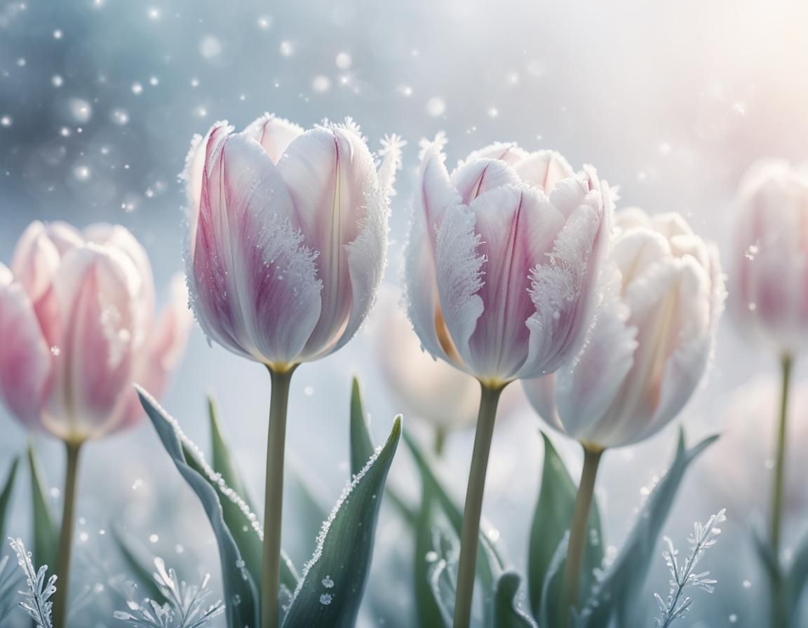 Icy Snowflake Tulip in Watercolor Style