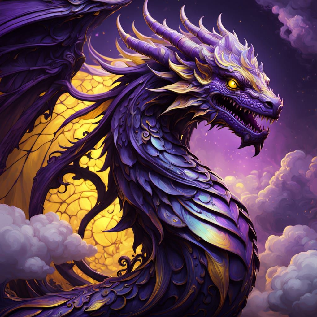 Majestic Skyfire Wyrm Soars Through Ethereal Clouds in Dark ...