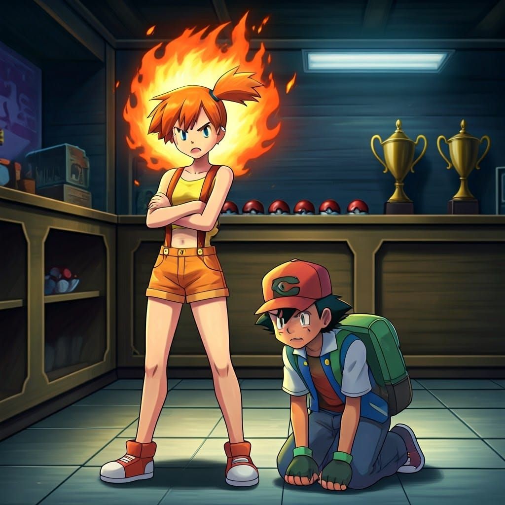 Misty Scolds Ash in a Fiery Pokémon Gym Scene