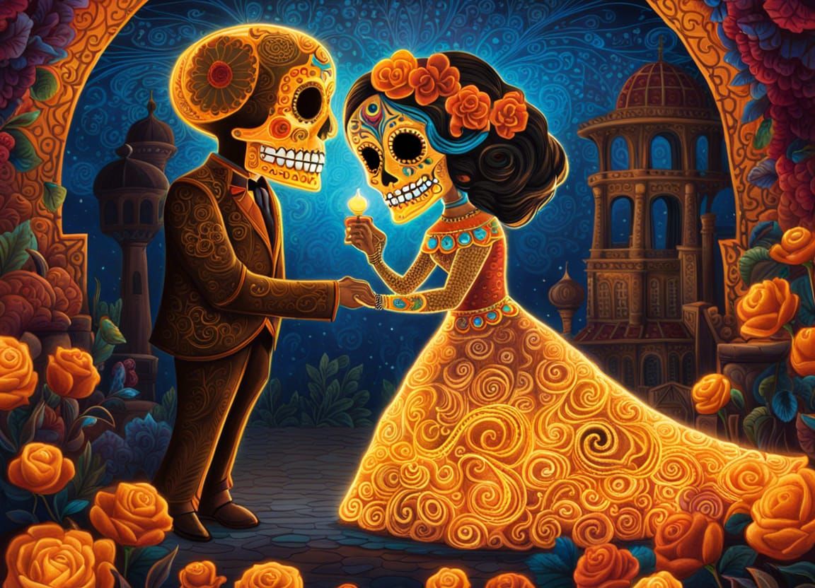 "Dia de los muertos" style night wedding