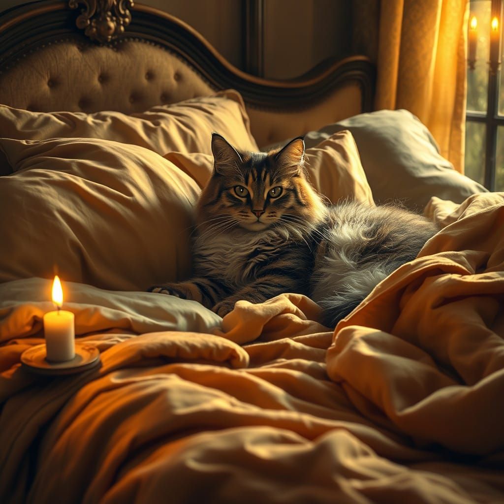 Regal Feline Seeks Warmth in Golden Glow