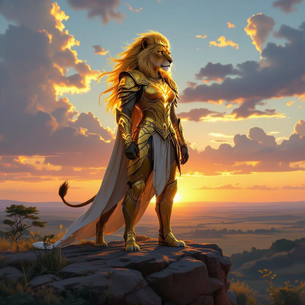 Lion Queen Overlooks Her Kingdom, Hyperrealistic Digital Art