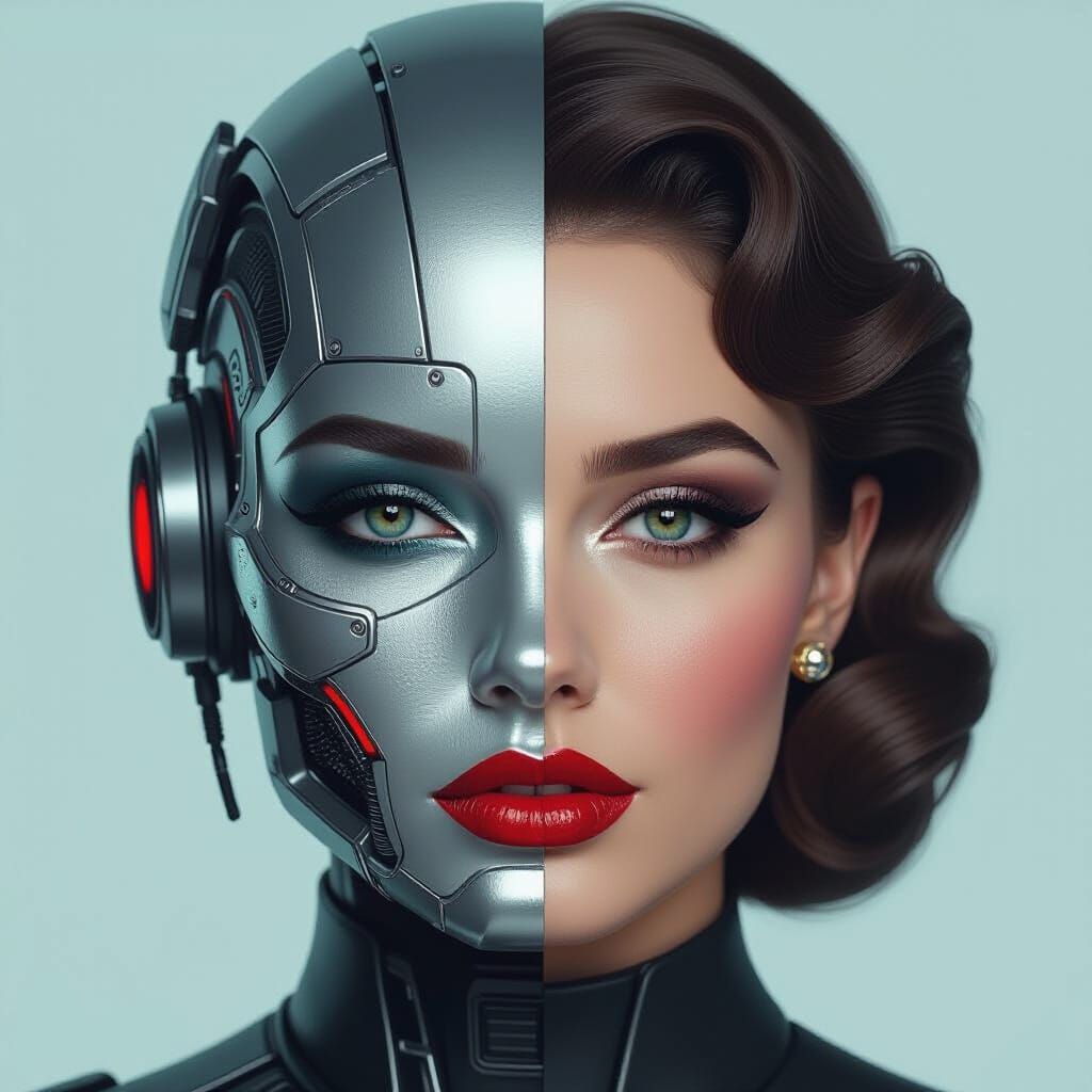 Duality Portrait: Cyborg Meets Vintage Glamour