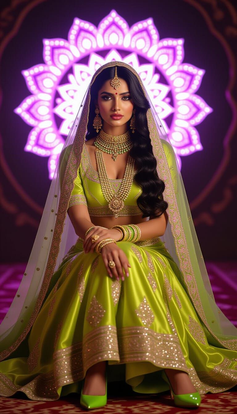 Woman with Indian Jewelry and Veil in Cinematic Style