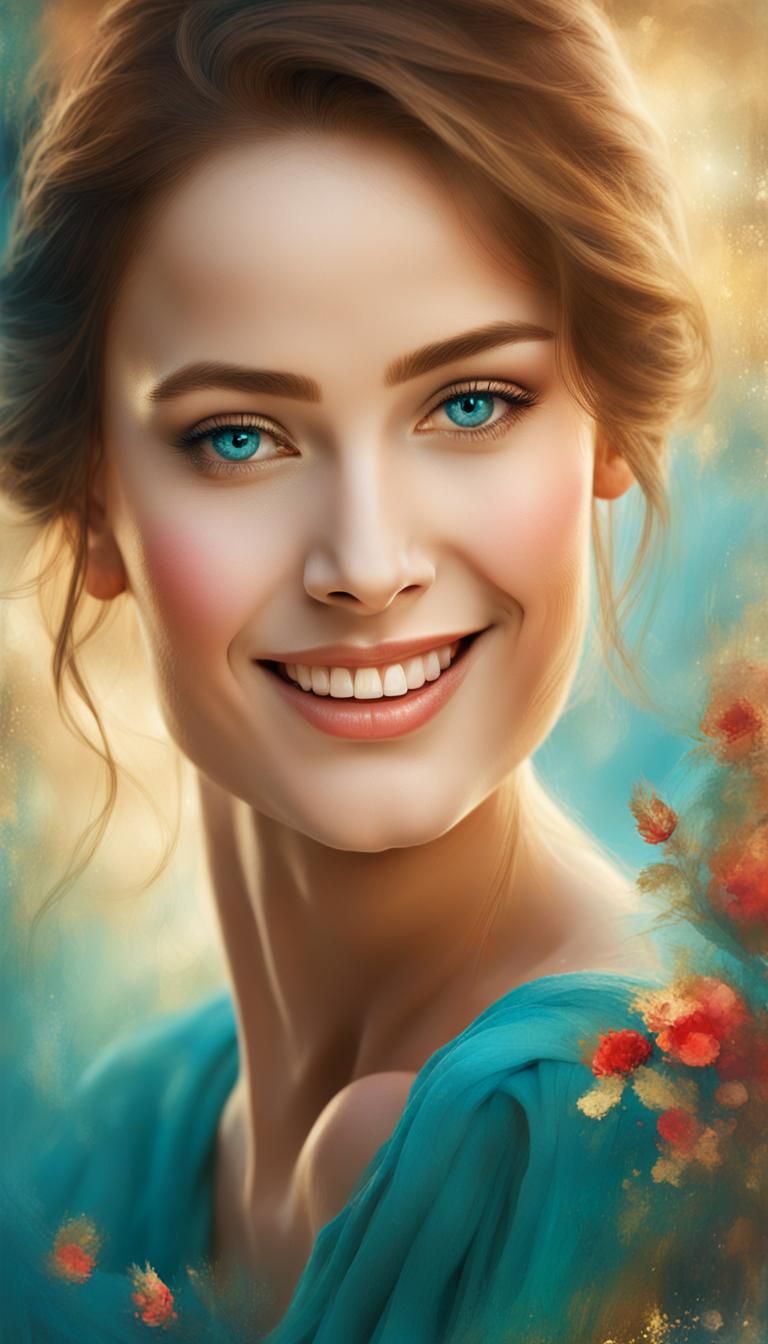 Beautiful Woman with Sparkling Eyes: Hyperreal Matte Paintin...