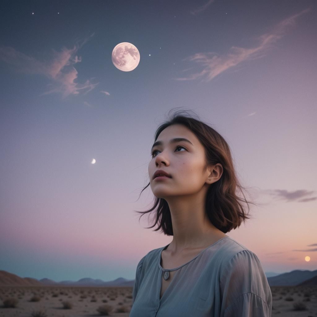 Dreamy Woman and the Square Moon: A Surrealist Vision