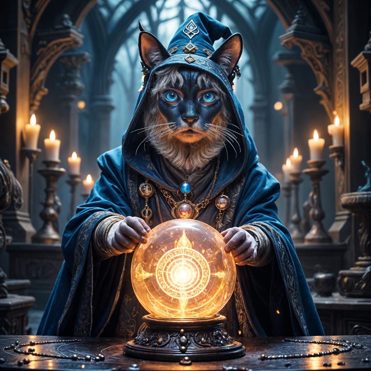 Mystical Sorcerer Gazing into Crystal Ball