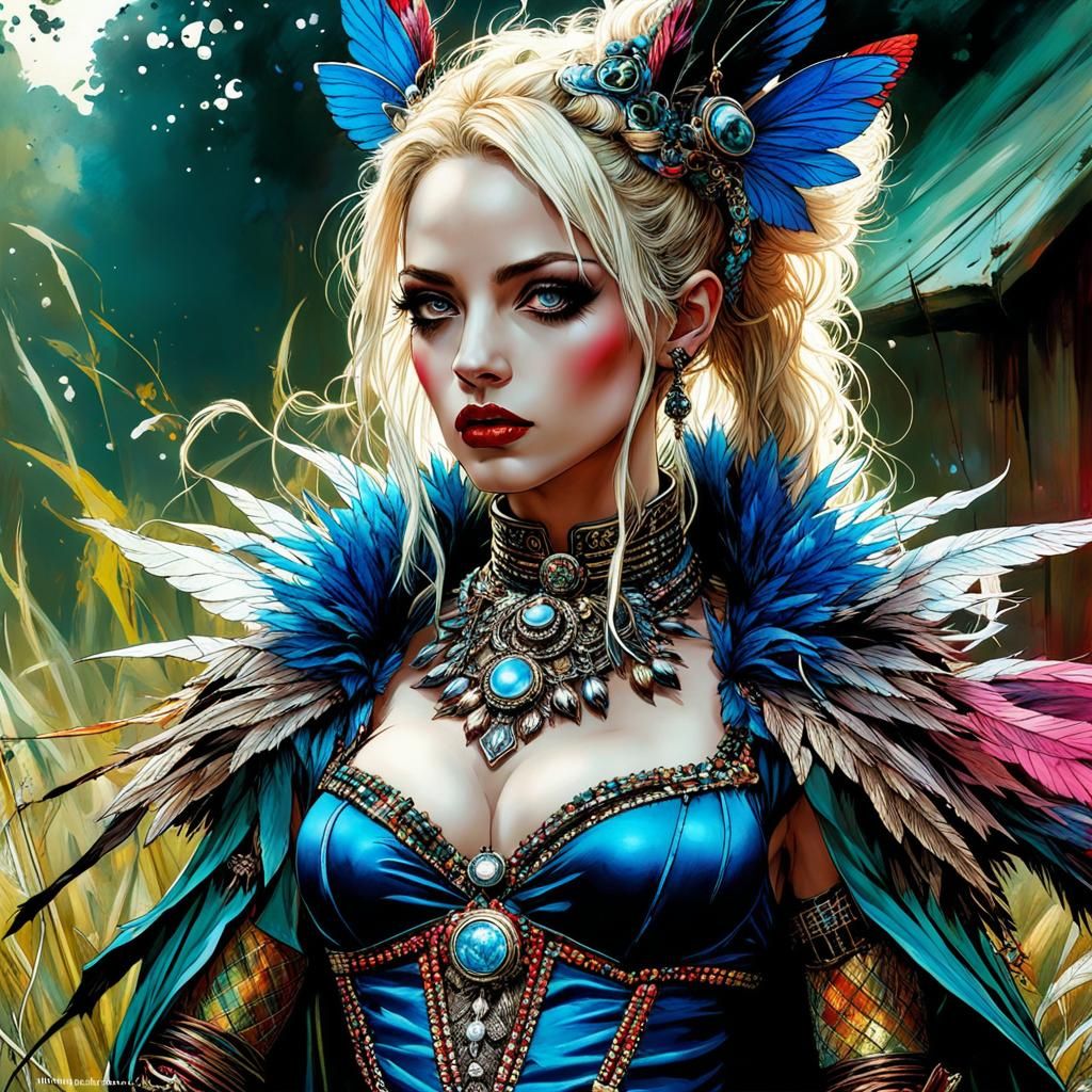 Harley Quinn in fairy clothes and no make-up
