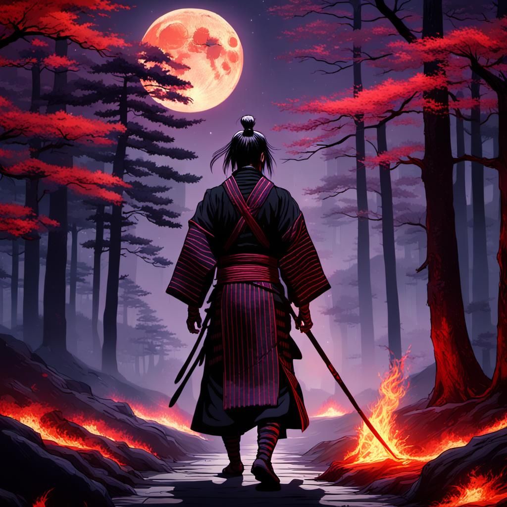 Samurai Warrior in a Japanese Forest