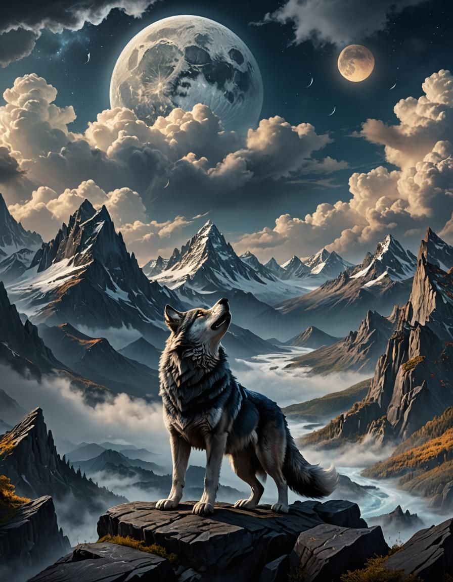 Navy Book Cover with Wolf and Moon