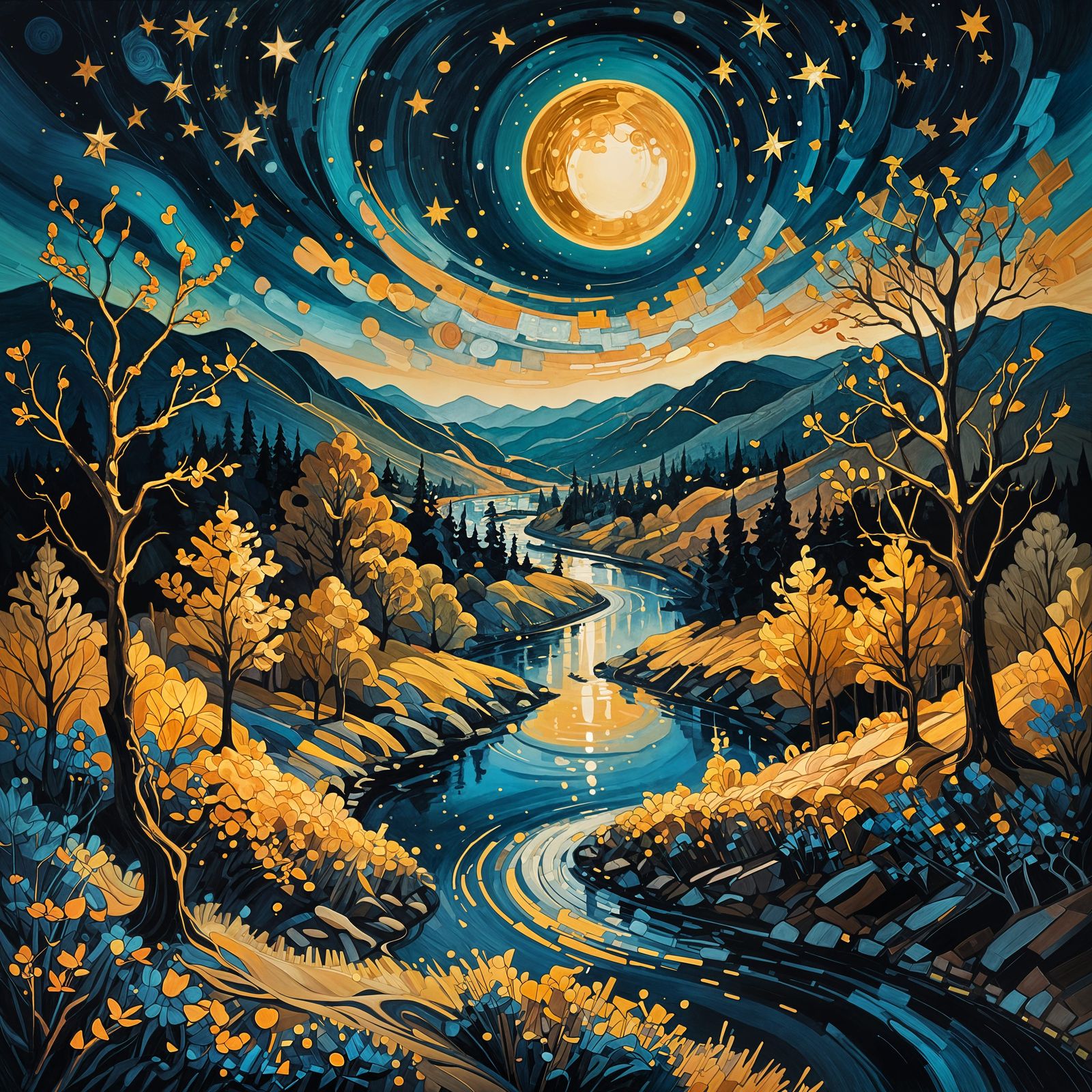 Night Landscape in Impressionist Style