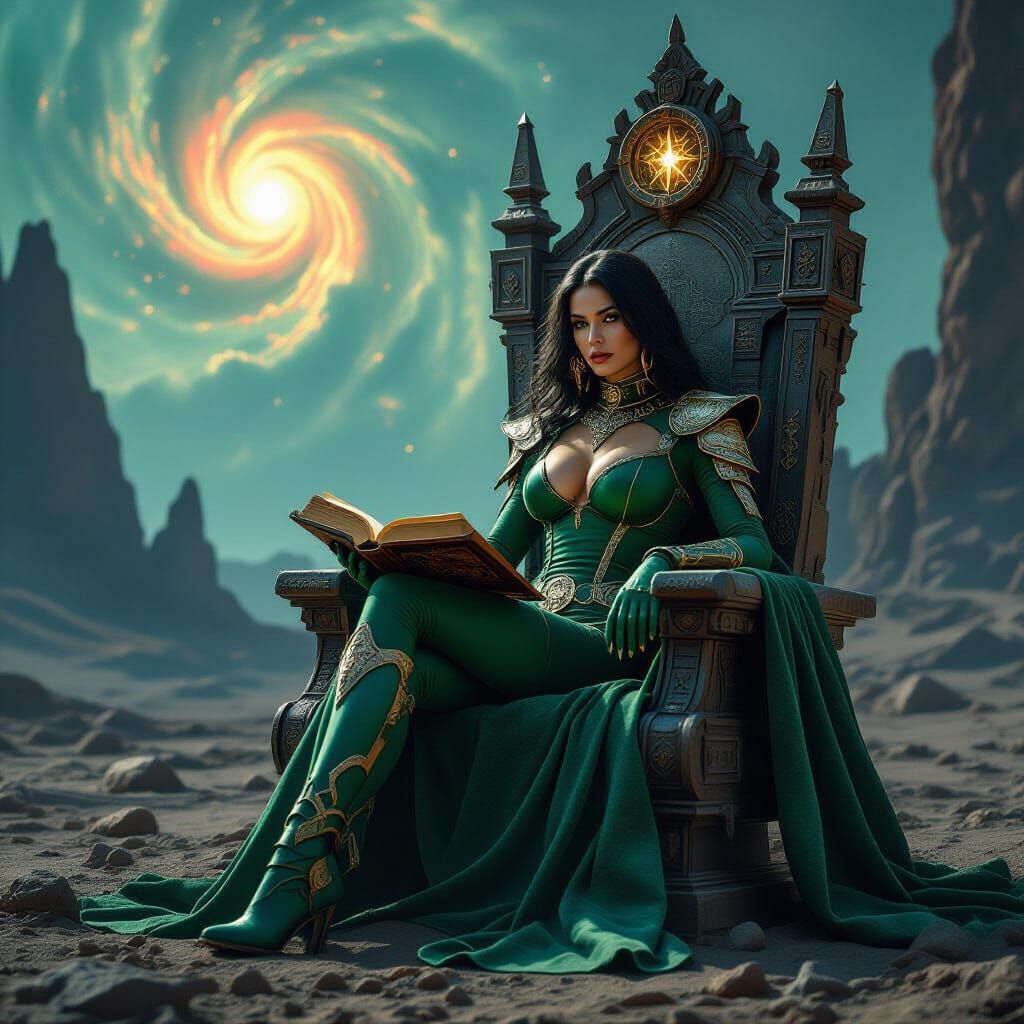 Space Pirate Queen on Alien Throne