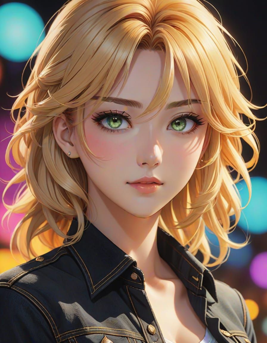 Surreal Anime-Inspired Portrait with Golden Blonde Hair and ...