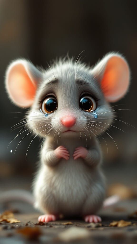 Cute Animated Mice with Tears in His Eyes