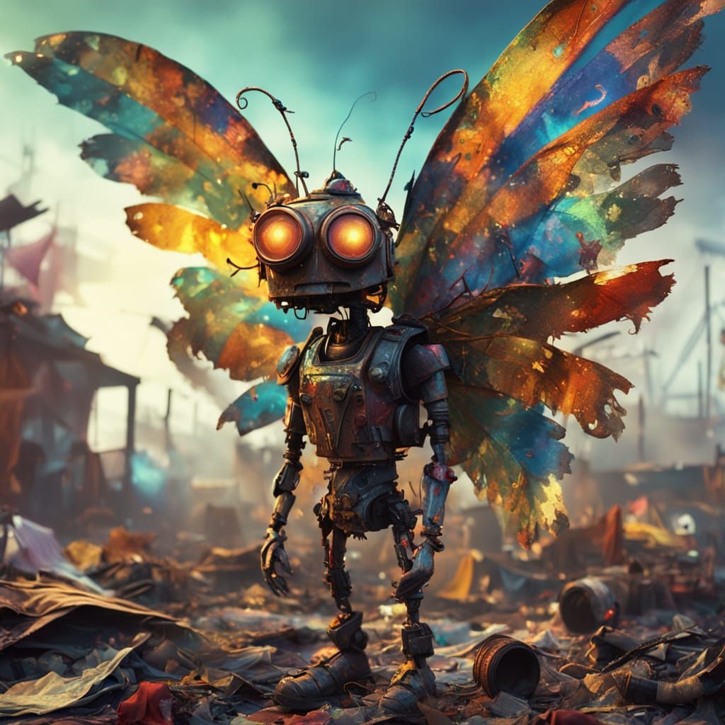 Junkyard Fairy in Surrealist Oil Painting