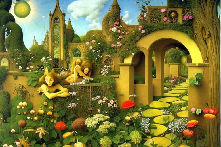 Exquisite Garden Flowers with Gothic Archways