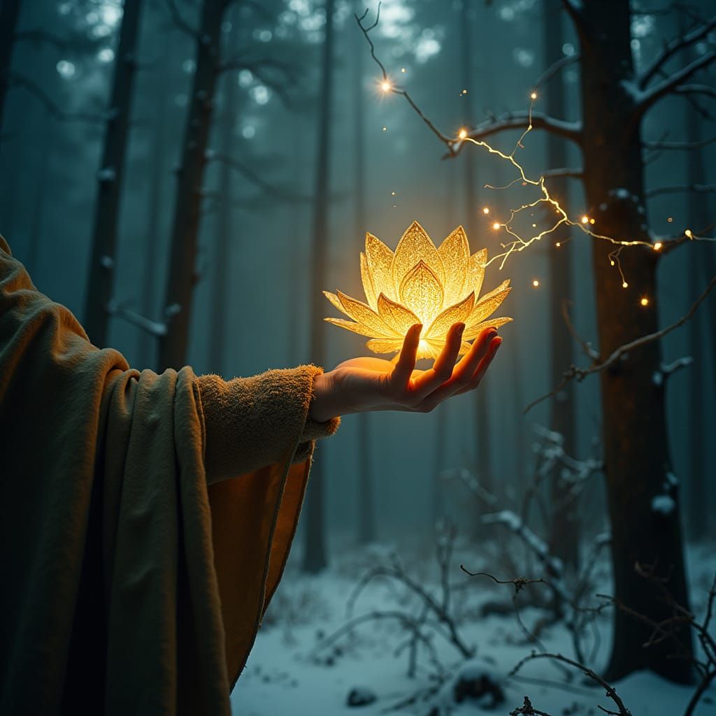 Eerie Golden Flower in Dark Forest