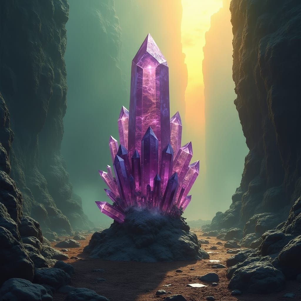 Amethyst Crystals Shrouded in Mist, Matte Painting