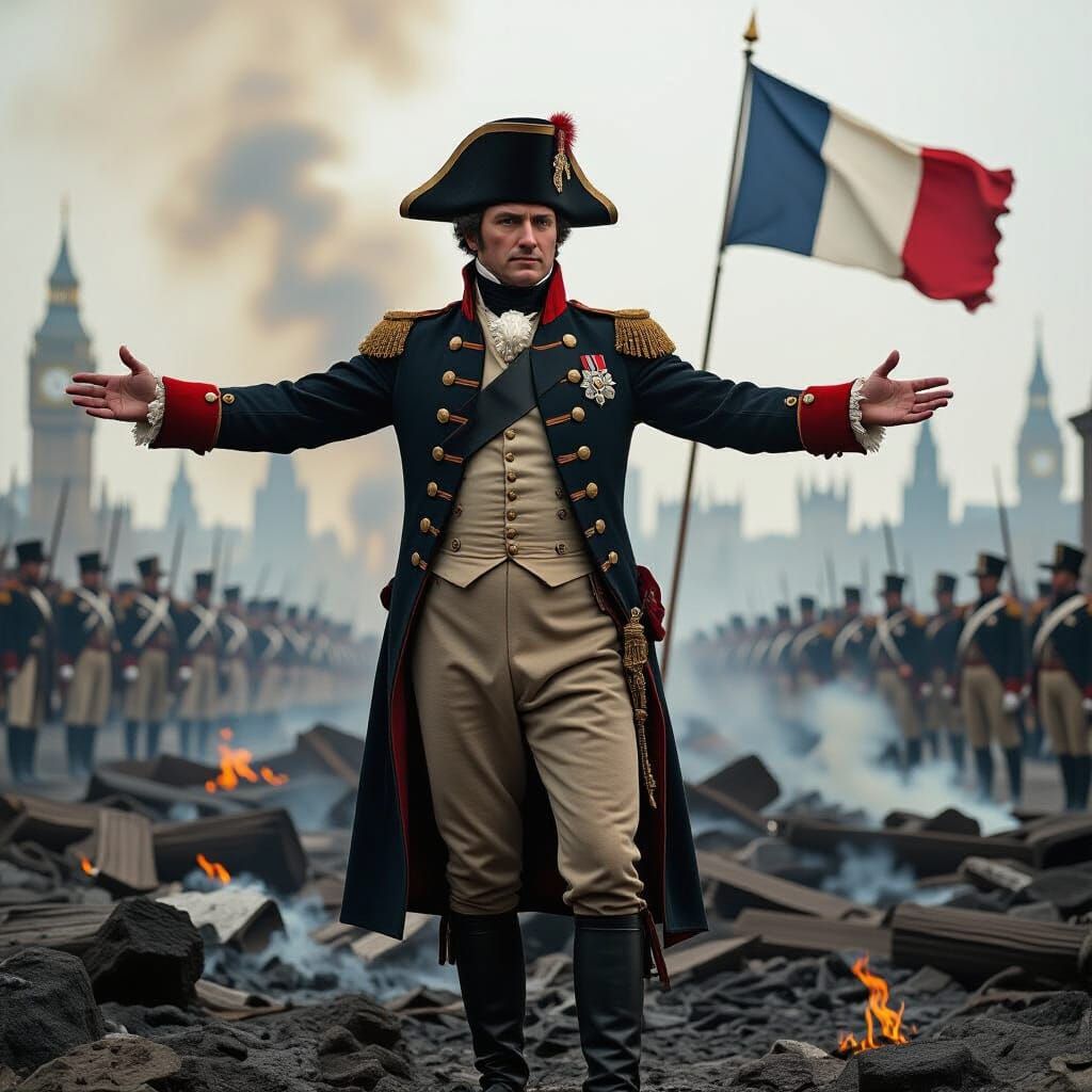Napoleon Surveys Ruined London in Surreal Dali Style