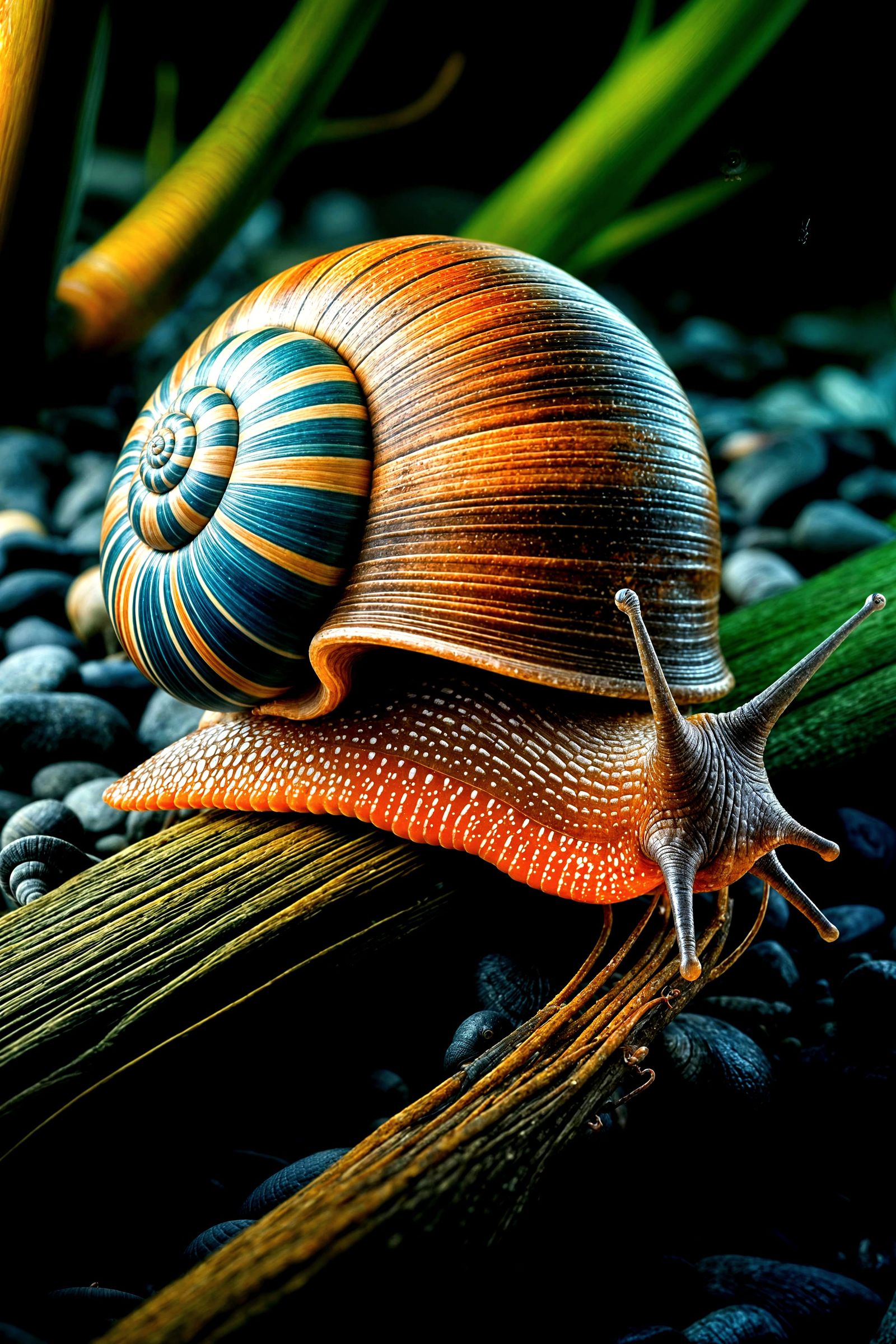 Vibrant Snails in Detailed Natural Habitat Photo