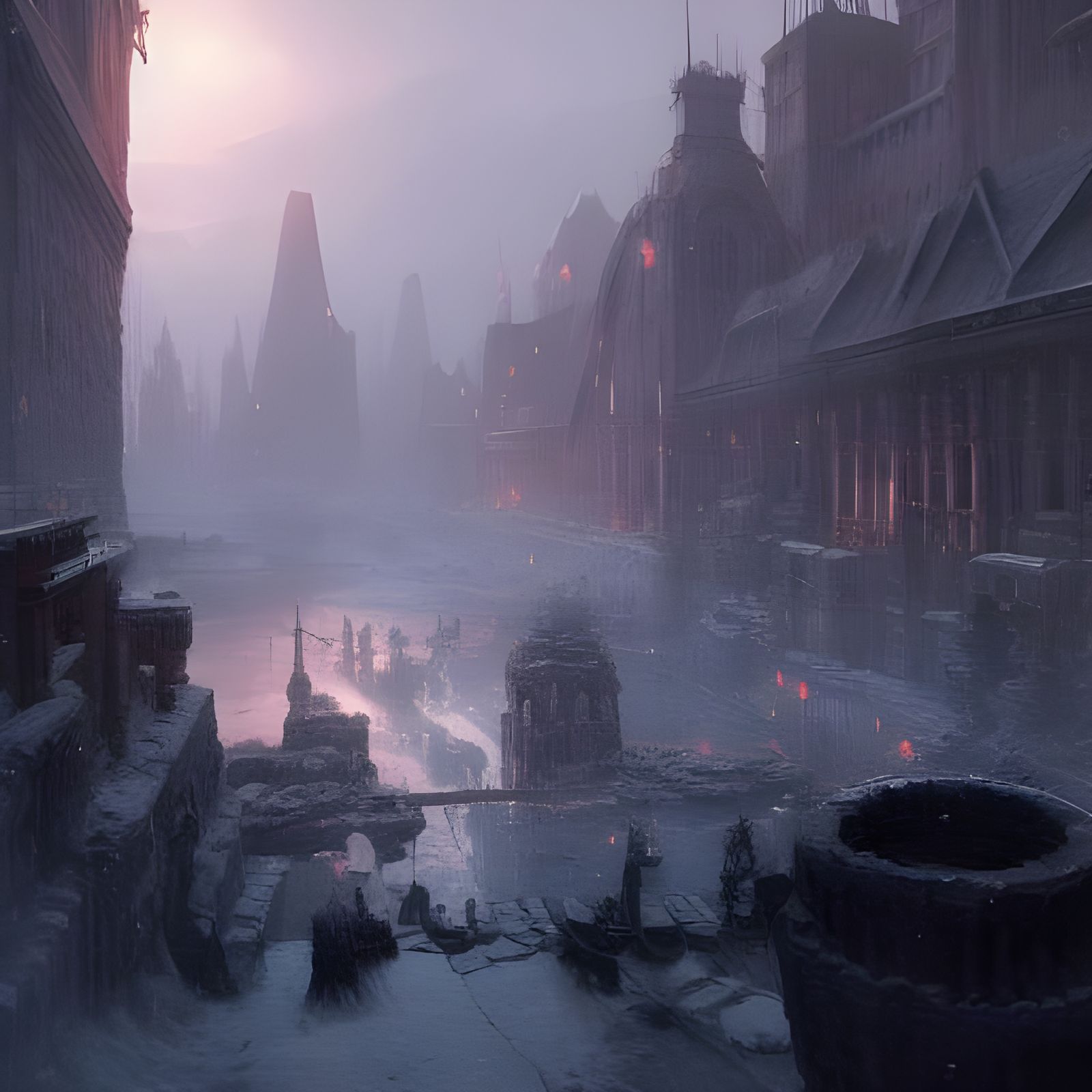 Winter's Grip: Ancient Barbarian City in Digital Art