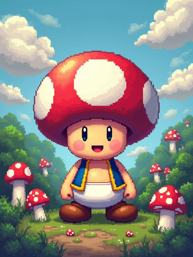 Toad in Mushroom Kingdom: 8-Bit Pixel Art