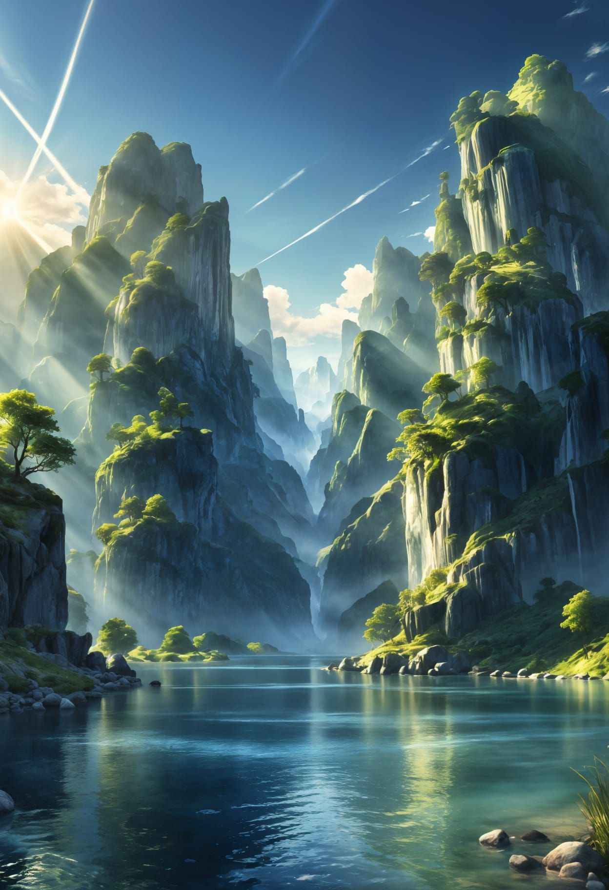 Serene Pool Landscape in Bright 3D Render