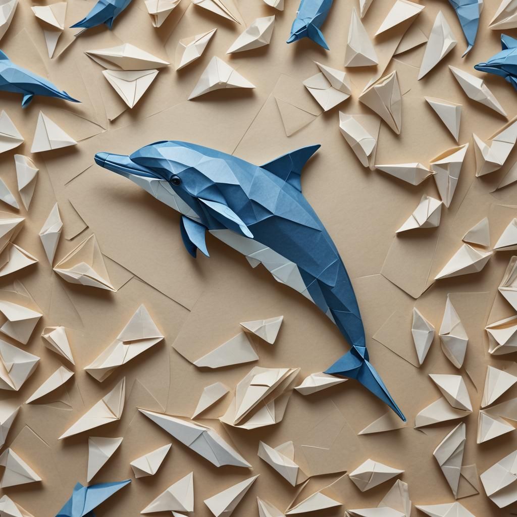 Origami Dolphin Paper Art Close-Up