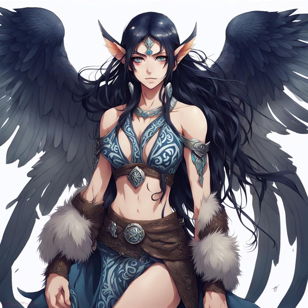 Elven Druid with Intricate Markings in Anime Style