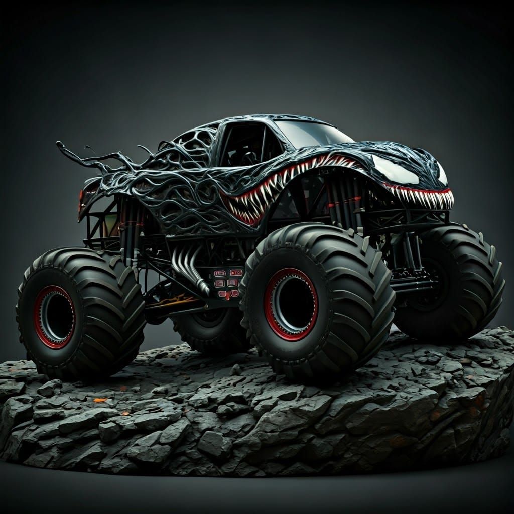 Sleek Venom-Inspired Monster Truck Dominates Gritty Cityscap...