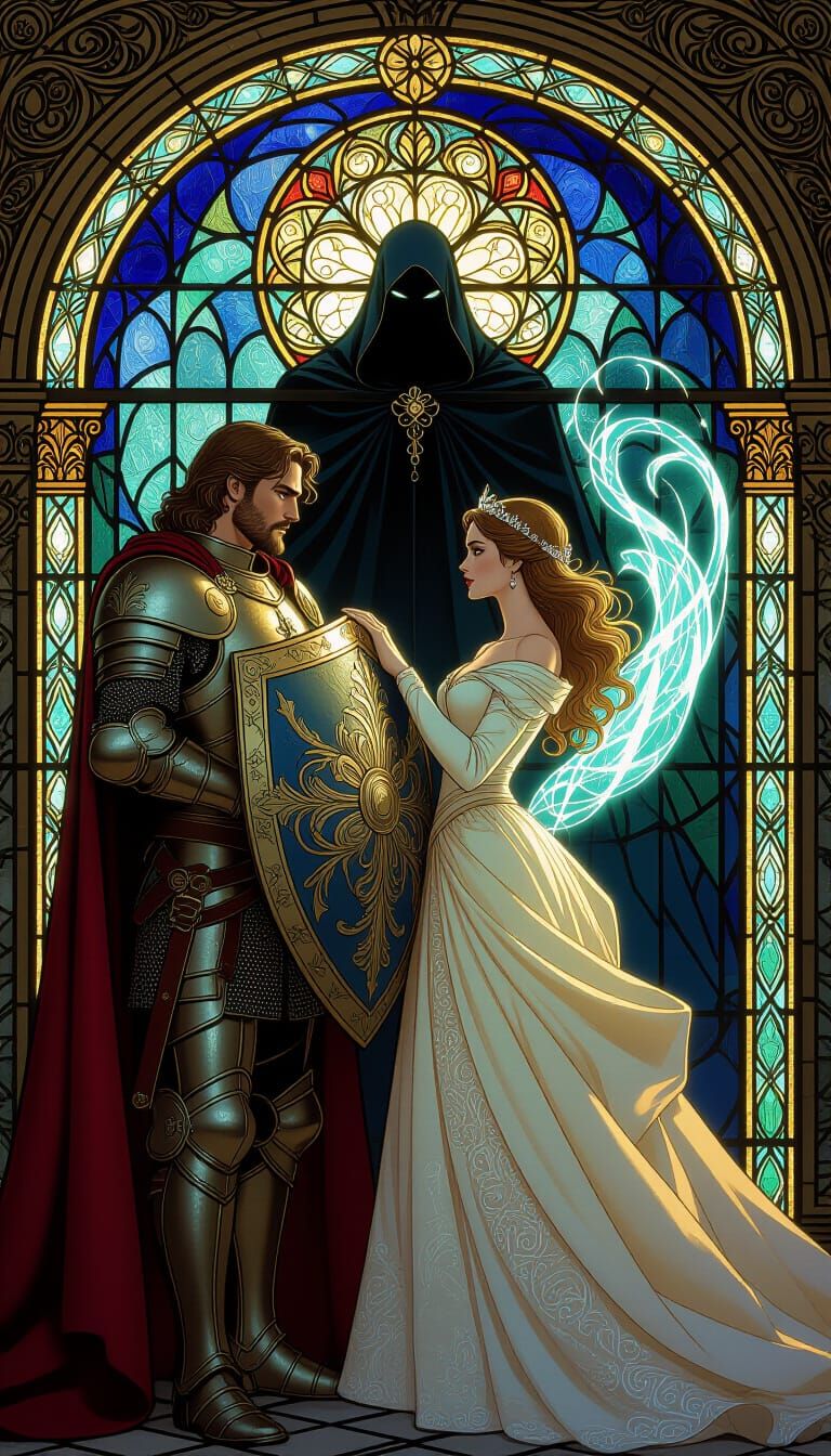 Hero, Princess, and Villain in Stained Glass