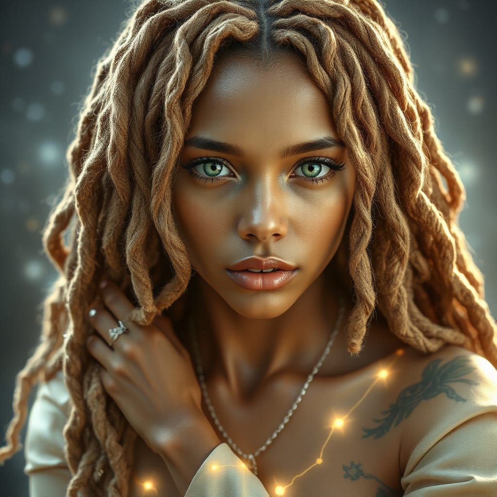 Ethereal Goddess Portrait with Luminous Jade Eyes